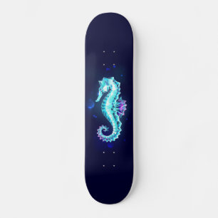 Crystal Ice Seahorse op blauwe achtergrond Skateboard