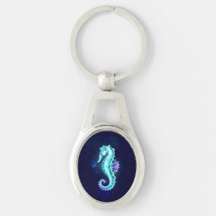 Crystal Ice Seahorse op blauwe achtergrond Sleutelhanger