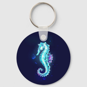 Crystal Ice Seahorse op blauwe achtergrond Sleutelhanger