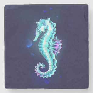 Crystal Ice Seahorse op blauwe achtergrond Stenen Onderzetter