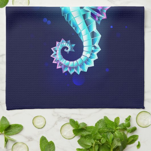 Crystal Ice Seahorse op blauwe achtergrond Theedoek (Gevouwen)