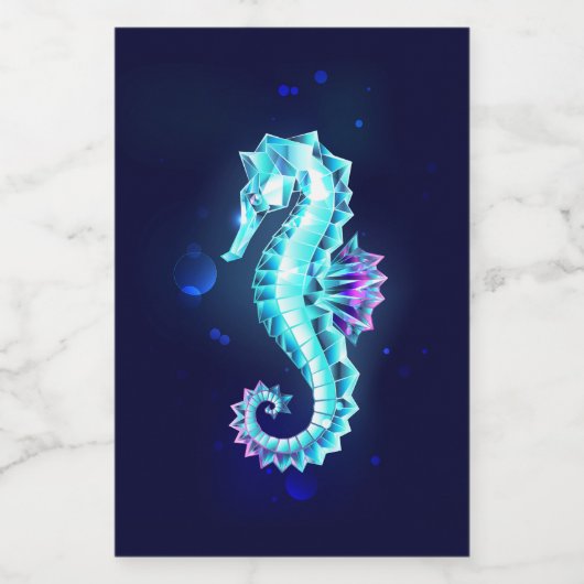 Crystal Ice Seahorse op blauwe achtergrond Wijn Etiket (Enkel label)