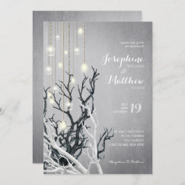 Crystal Light String White Branch Grey Wedding Kaart