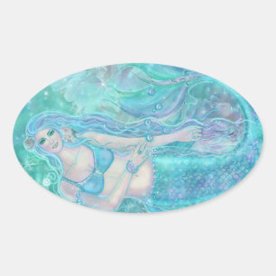Crystal Mermaid dromen van Renee Lavoie Ovale Sticker