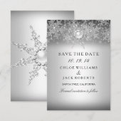 Crystal Pearl Flocon de Neige Argent Save The Date (Devant / Derrière)