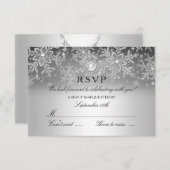 Crystal Pearl Snowflake Silver Winter RSVP (Voorkant / Achterkant)