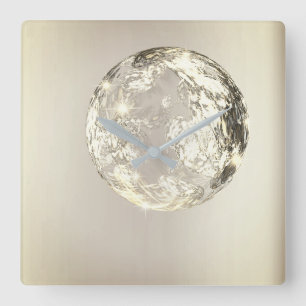 Crystal Planet Universum Gold Sepia Concept Modern Vierkante Klok
