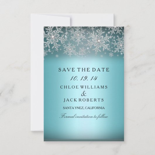 Crystal Snowflake Blue Winter behalve datum Save The Date (Voorkant)