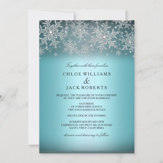 Crystal Snowflake Blue Winter Wedding Invitation (Devant)