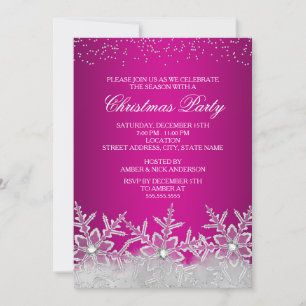 Crystal Snowflake Hot rose Noël Invitation