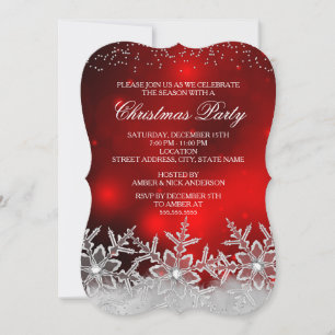 Crystal Snowflake Red Christmas Party Invitation