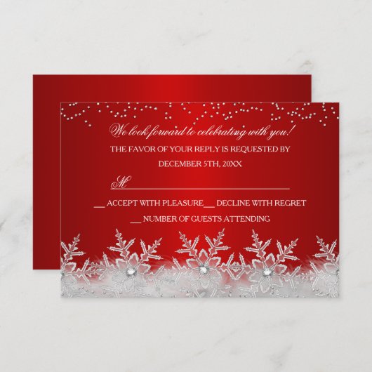 Crystal Snowflake Red Christmas Party RSVP (Devant / Derrière)
