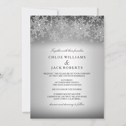Crystal Snowflake Silver Hiver Mariage Invitation (Devant)