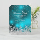 Crystal Snowflake Turquoise Noël Invitation (Debout devant)