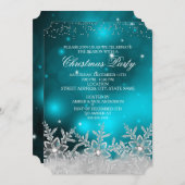 Crystal Snowflake Turquoise Noël Invitation (Devant / Derrière)