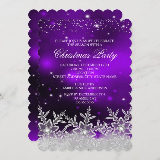 Crystal Snowflake violet Invitation de la fête de  (Devant / Derrière)