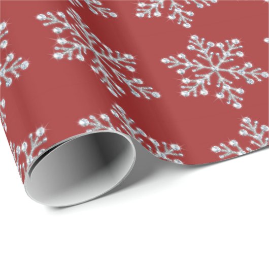 Crystal Snowflake Wrapping Paper - red Cadeaupapier (Rol Hoek)