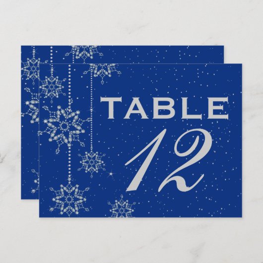 Crystal snowflakes bleu mariage numéro de table (Devant / Derrière)