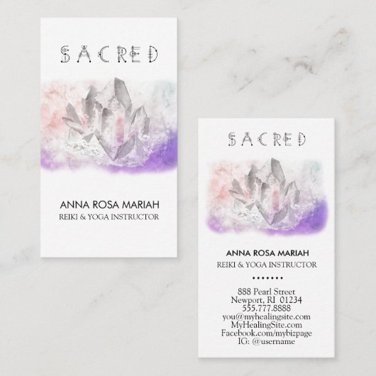 ** Crystal Waterverf Sacred Energy Healing Arts Visitekaartje (Voorkant / Achterkant)