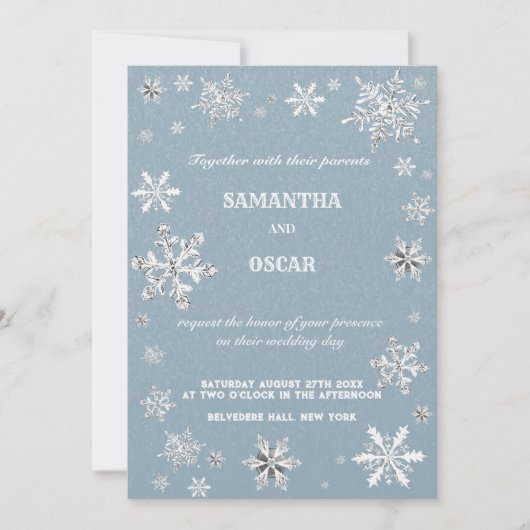 crystale snowflakes blue winter wedding invitation (Devant)
