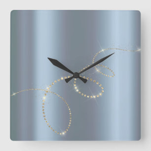 Crystals Blue Infinity Gold. Elegant Minimali Vierkante Klok
