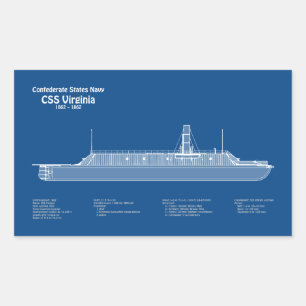 CSS Virginia - Scheepsblauwdruk Plannen ABD Rechthoekige Sticker