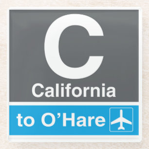CTA-Onderzetter - Californië naar O'Hare (blauwe l Glazen Onderzetter