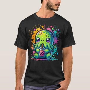 Cthulhu Kawaii Anime Alien Bubble Tea T-shirt