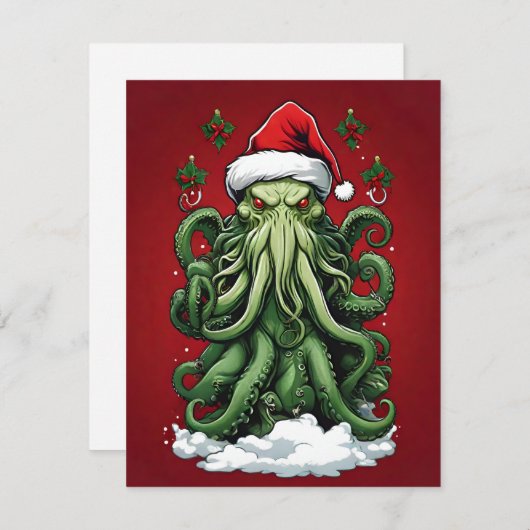 Cthulhu's Yuletide Reign: Een angstaanjagende Kers Feestdagenkaart (Voorkant / Achterkant)