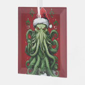 Cthulhu's Yuletide Reign: Een angstaanjagende Kers Glas Ornament (Voorkant links)