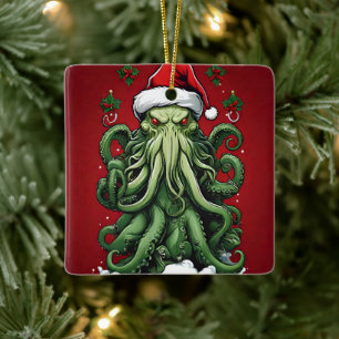 Cthulhu's Yuletide Reign: Een angstaanjagende Kers Keramisch Ornament