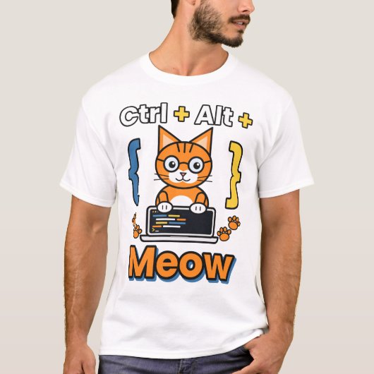 Ctrl Alt Meow Programmeur Kat Codeer T-Shirt (Voorkant)