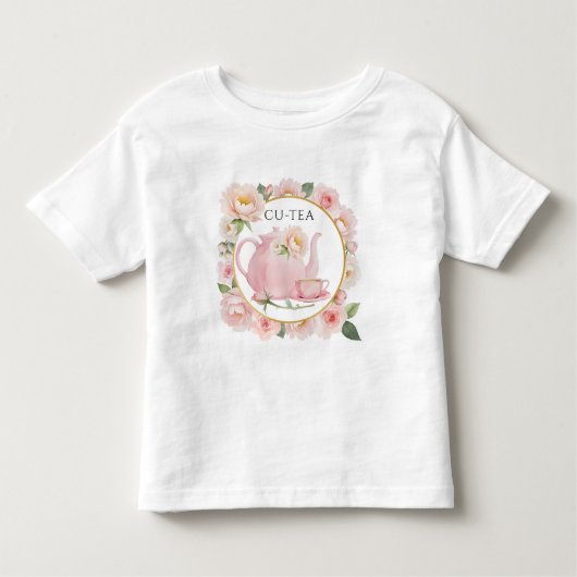 Cu-Tea Blush Roze Theekannetje Peuter Meisje T-Shi Kinder Shirts (Voorkant)