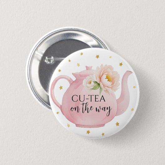 CU-TEA Roze Theepot Baby shower Button Favoriet (Voorkant /achterkant)