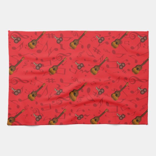 Cuatro and Maracas with Music Notes on RED Theedoek (Horizontaal)