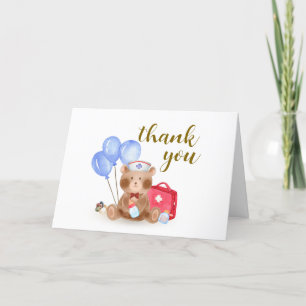 Cub Nurse Doctor Teddy Bear Balloon Baby shower Bedankkaart