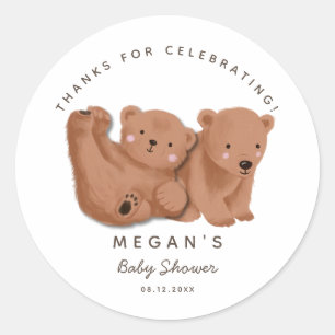 Cub Twin Beren Genderneutraal Baby shower Ronde Sticker
