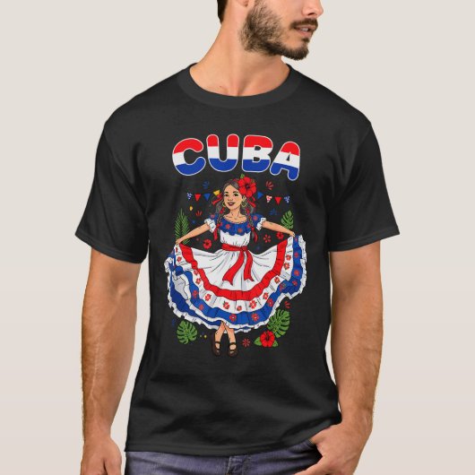 Cuba Cuban Girl Traditional Dress Trocal Flowers T-shirt (Voorkant)