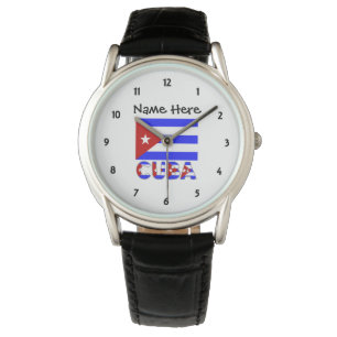 Cuba en Cubaanse vlag blauw met Jouw naam Horloge