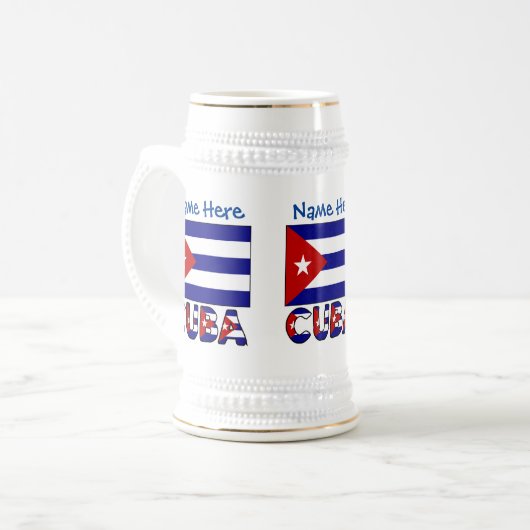 Cuba en Dark Blue Cuban Flag gepersonaliseerd Bierpul (Voorkant links)