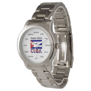Cuba en donkerblauwe Cubaanse vlag gepersonaliseer Horloge