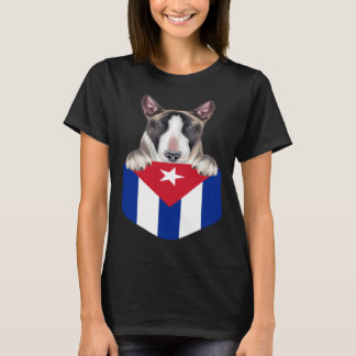 Cuba Flag Miniature Bull Terrier Dog In Pocket T-shirt