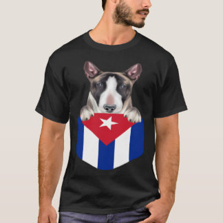 Cuba Flag Miniature Bull Terrier Dog In Pocket T-shirt