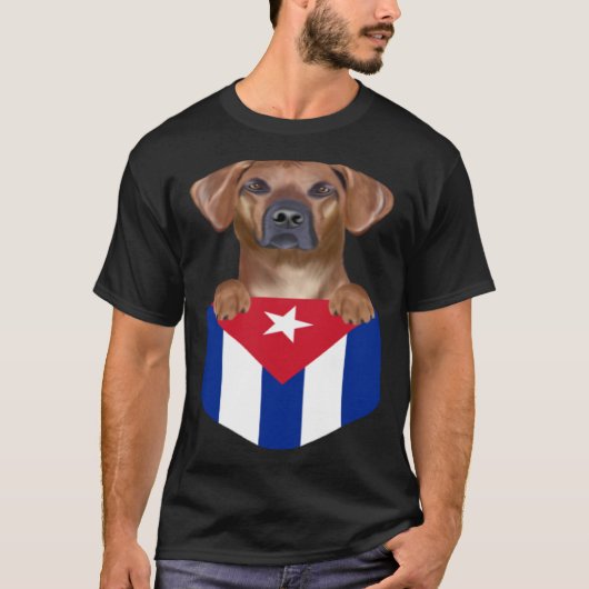 Cuba Flag Rhodesian Ridgeback Dog In Pocket T-shirt (Voorkant)