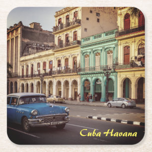 Cuba Havana  Classic Car Cityscape Vierkante Kartonnen Onderzetter
