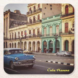 Cuba Havana  Classic Car Cityscape Vierkante Kartonnen Onderzetter