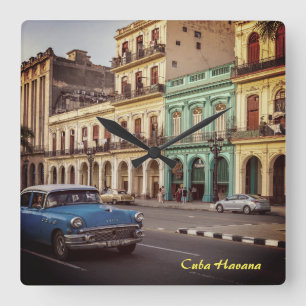 Cuba Havana Classic Car Cityscape Vierkante Klok