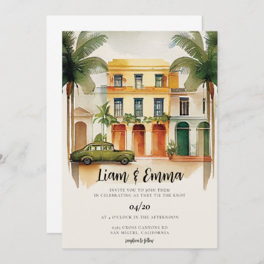 Cuba Havana Faire-part de mariage destination mari (Devant / Derrière)