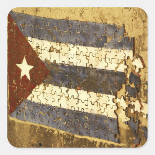 CUBA, Havana. Mozaïekpuzzel van de Cubaanse vlag i Vierkante Sticker