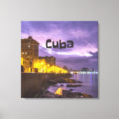 Cuba Havana Shoreline Citylights bij nacht Canvas Afdruk (Voorkant)